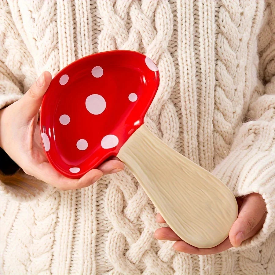 Mushroom Spoon Rest with Ceramic Heat Resistant Design for Kitchen Utensils and Countertop Use