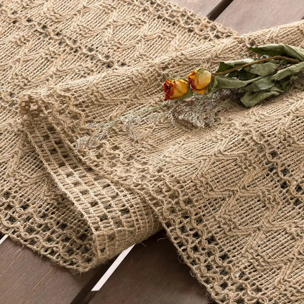 Rustic Burlap Macrame Table Runner for Coffee Table and Dining Decor