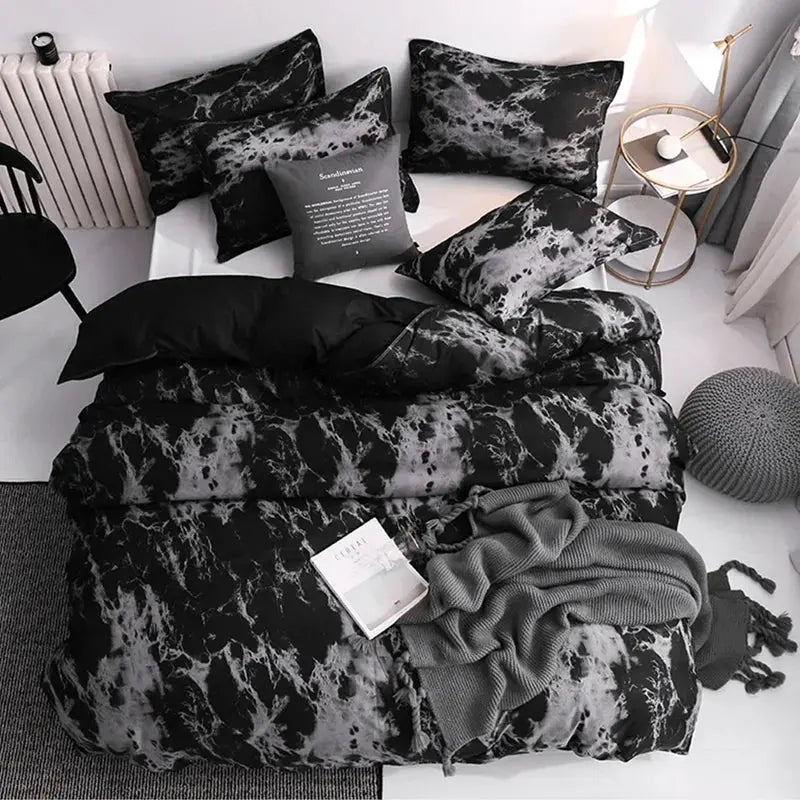 Dark Marble Print Duvet Cover Set with Zipper Closure and Matching Shams for Modern Bedroom Styling