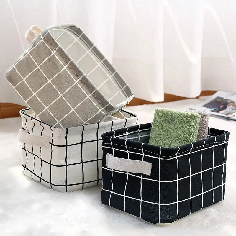 Cotton Hemp Storage Basket with Handles for Tabletop