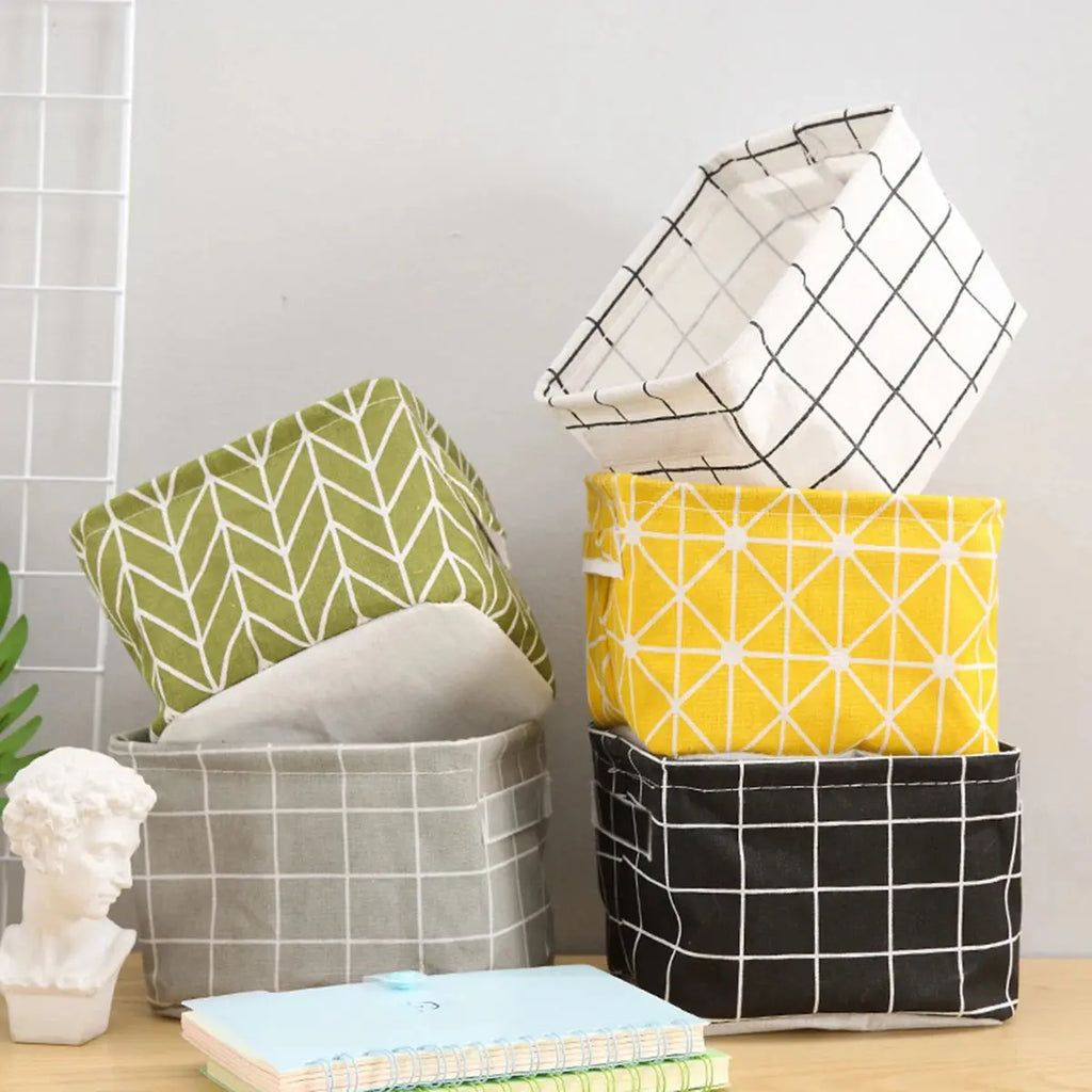 Cotton Hemp Storage Basket with Handles for Tabletop