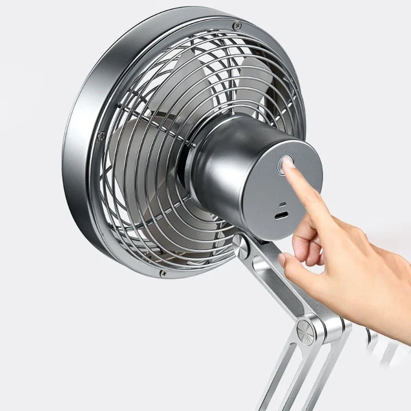 USB Rechargeable Aluminum Mini Fan with 360° Rotation, Foldable Stand and 3 Speed Control for Desktop and Travel