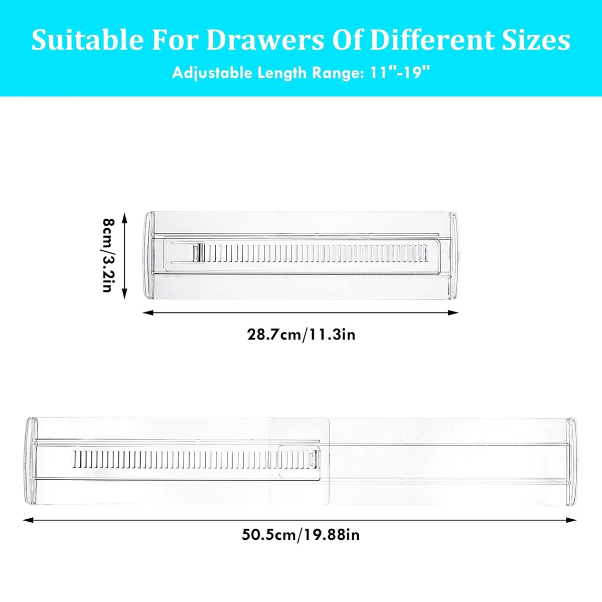 Clear Expandable Drawer Organizers with Adjustable Divider Design for Clothes and Kitchen Storage