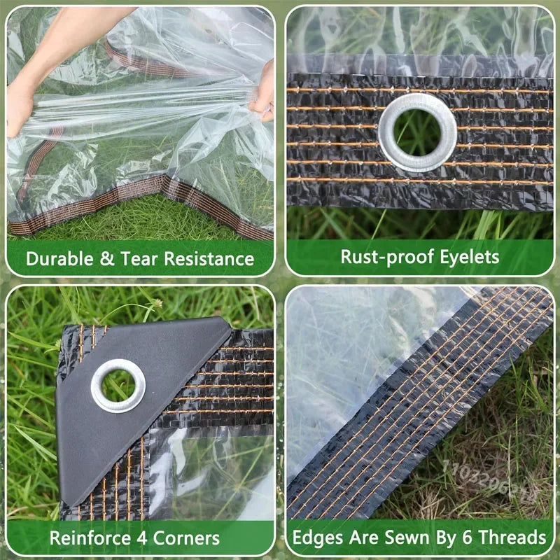 Transparent Waterproof Tarpaulin PE Clear Tarp with Grommets for Garden Plant Cover Outdoor Protection