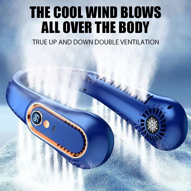 Portable Neck Fan Bladeless Rechargeable with Digital Display and 4 Speeds for Hands Free Cooling
