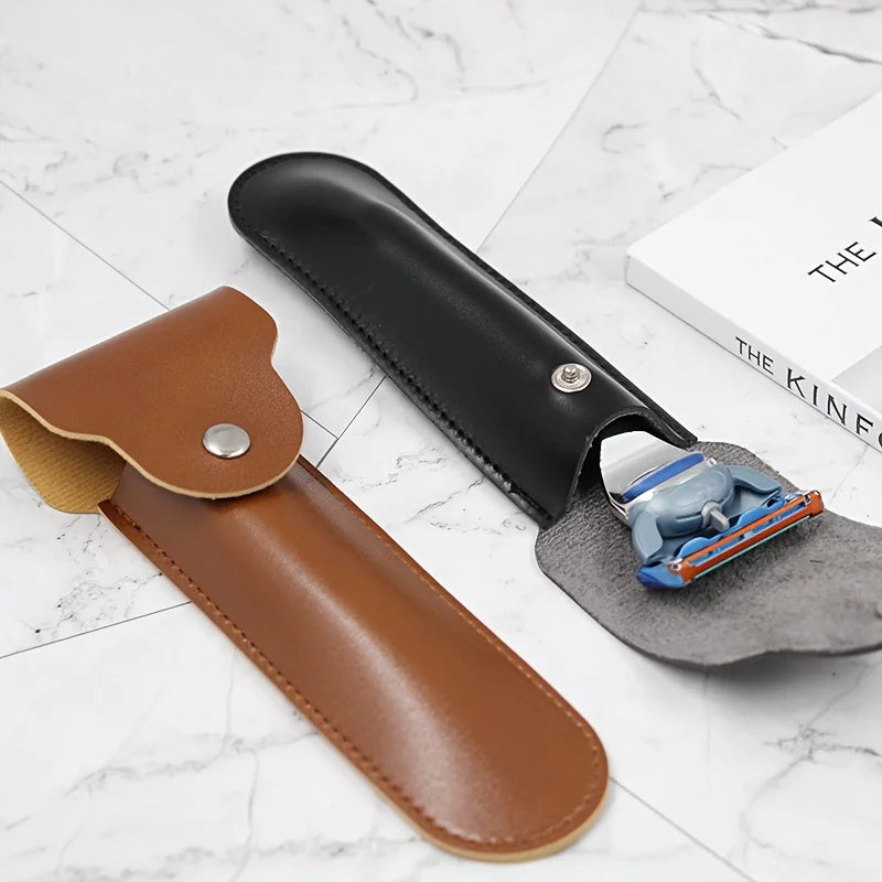 Manual Razor Leather Case for Travel, Portable Beard Trimmer Accessories, Small Storage Bag for Safety Razors and Beard Repair Tools