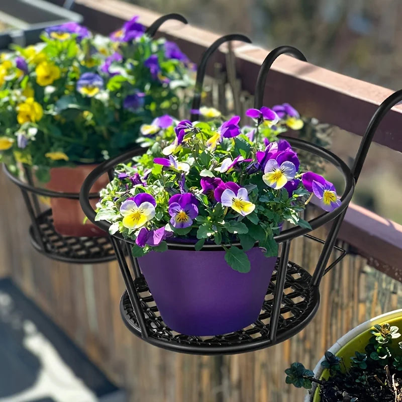 Balcony Plant Basket with Iron Hanging Hook Design for Outdoor Flower and Railing Display