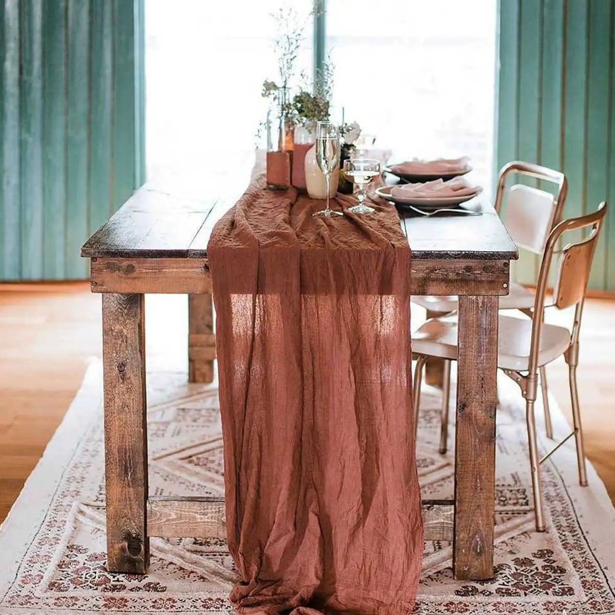 Sage Green Semi Sheer Gauze Table Runner Cheesecloth Dining Table Decor for Wedding Party Christmas Banquets (90x180cm)