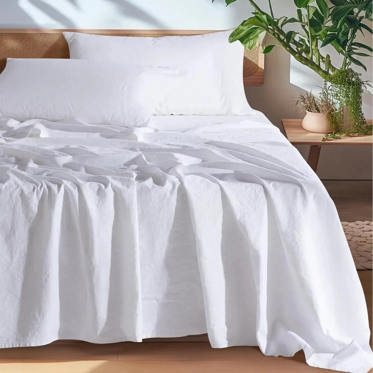 French Washed Pure Linen King Size Bed Sheets with Breathable and Durable Design