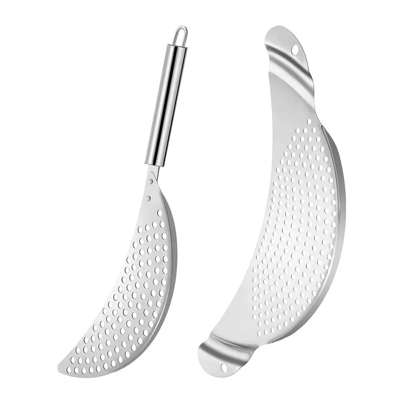 Stainless Steel Pot Strainer Set with Moon and Double Handle Designs for Pasta Rice and Stock Draining