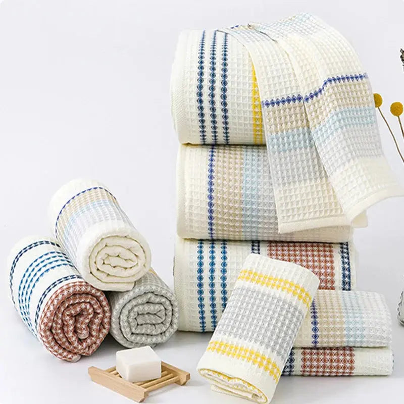 2Pcs 100% Pure Cotton Waffle Bath Towel with Honeycomb Weave for Home and Spa Use