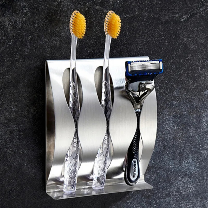 Self Adhesive Toothbrush Holder with Stainless Steel Hook Design for Bathroom Wall Storage