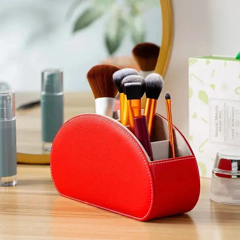 Remote Control Holder with 5 Compartments Vegan Leather Desktop Organizer for Living Room and Office Storage