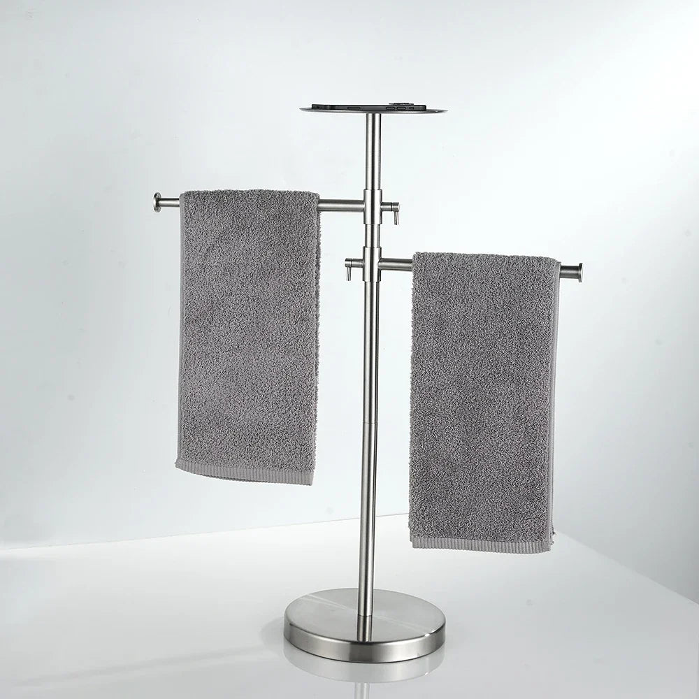 Freestanding Stainless Steel Towel Rack with Weighted Base Design for Bathroom and Outdoor Towel Storage