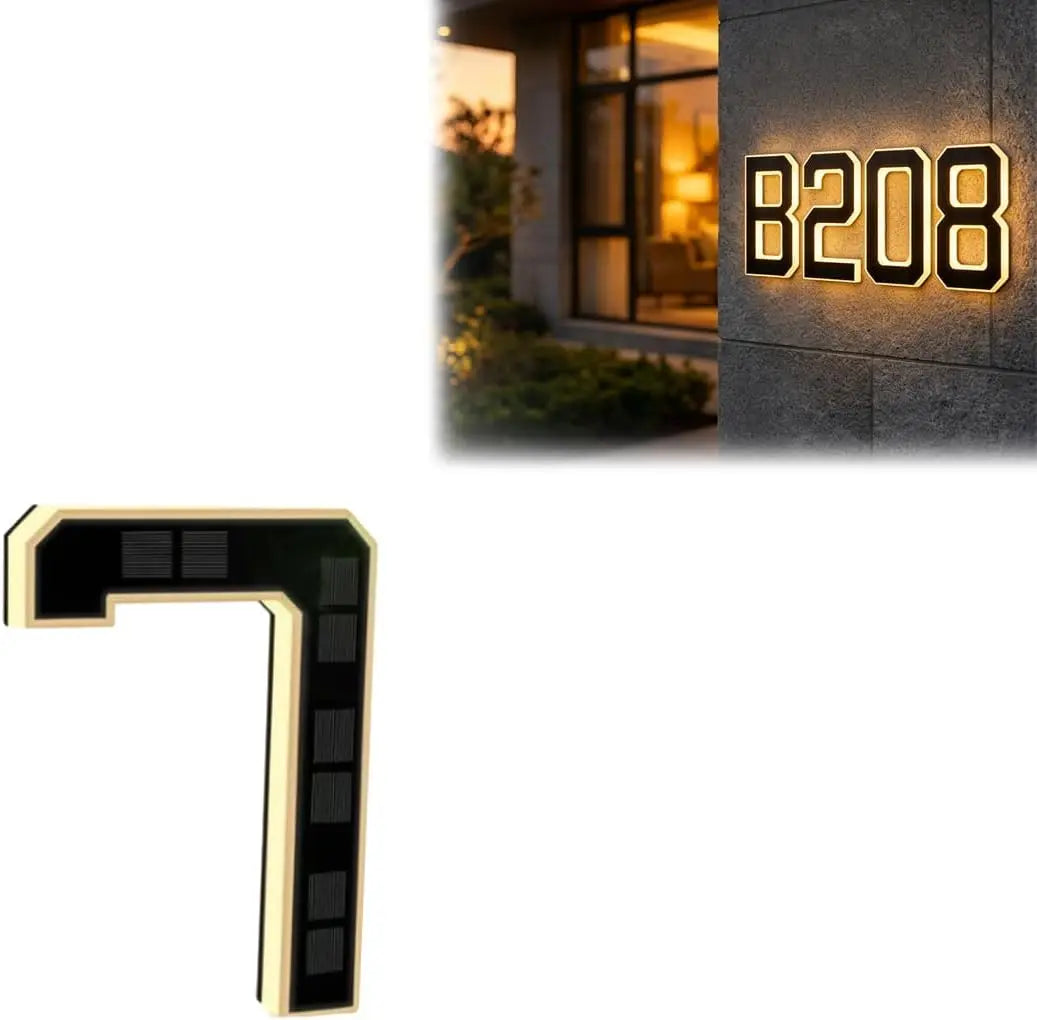 Solar LED Address Plaque with Waterproof Illuminated House Number Design for Outdoor Wall Mounting