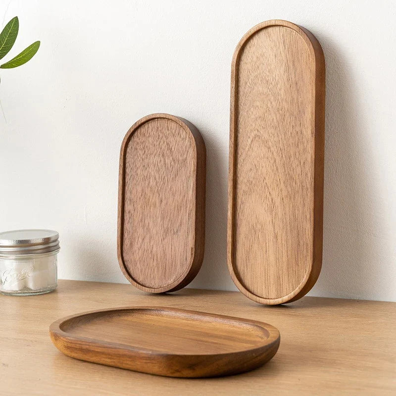 Solid Wood Serving Tray Oval Round Wooden Plate Platter for Serving Food Desserts Dinner Table