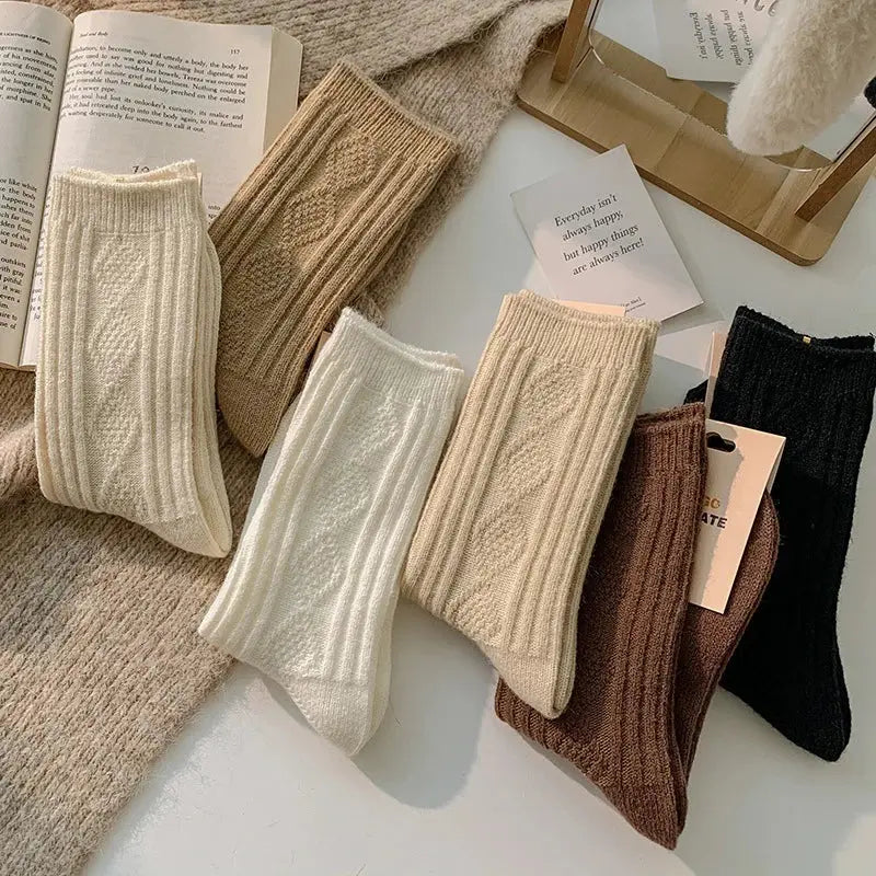 2Pcs Thermal Wool Lounge Socks Set for Women with Thick Knit and Solid Color Winter Design