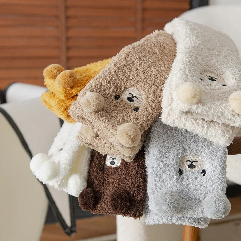 Teddy Bear Fuzzy Socks 2 Pair Set with Plush Knit Fabric and Stretch Fit for Everyday Comfort