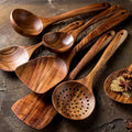 6 Piece Teak Wooden Kitchen Utensils Set Non Stick Cooking Tools with Spatula and Spoons
