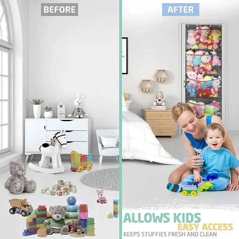 Over Door Stuffed Animal Organizer with Mesh Pockets for Toys