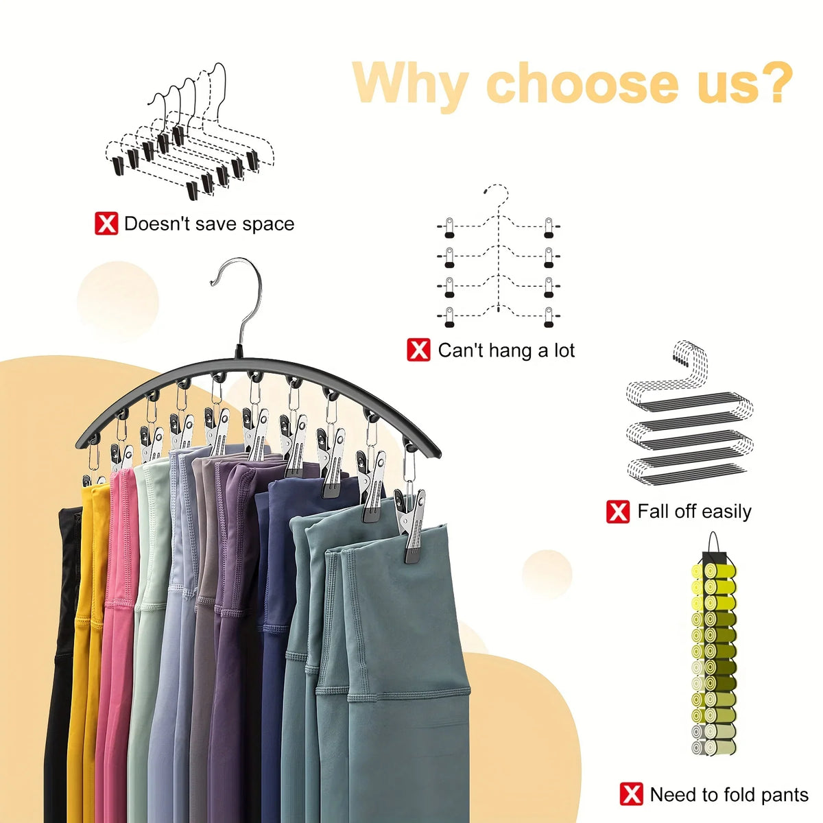 2Pcs Curved Legging Organizer Hanger with Clip Design for Closet and Wardrobe Storage