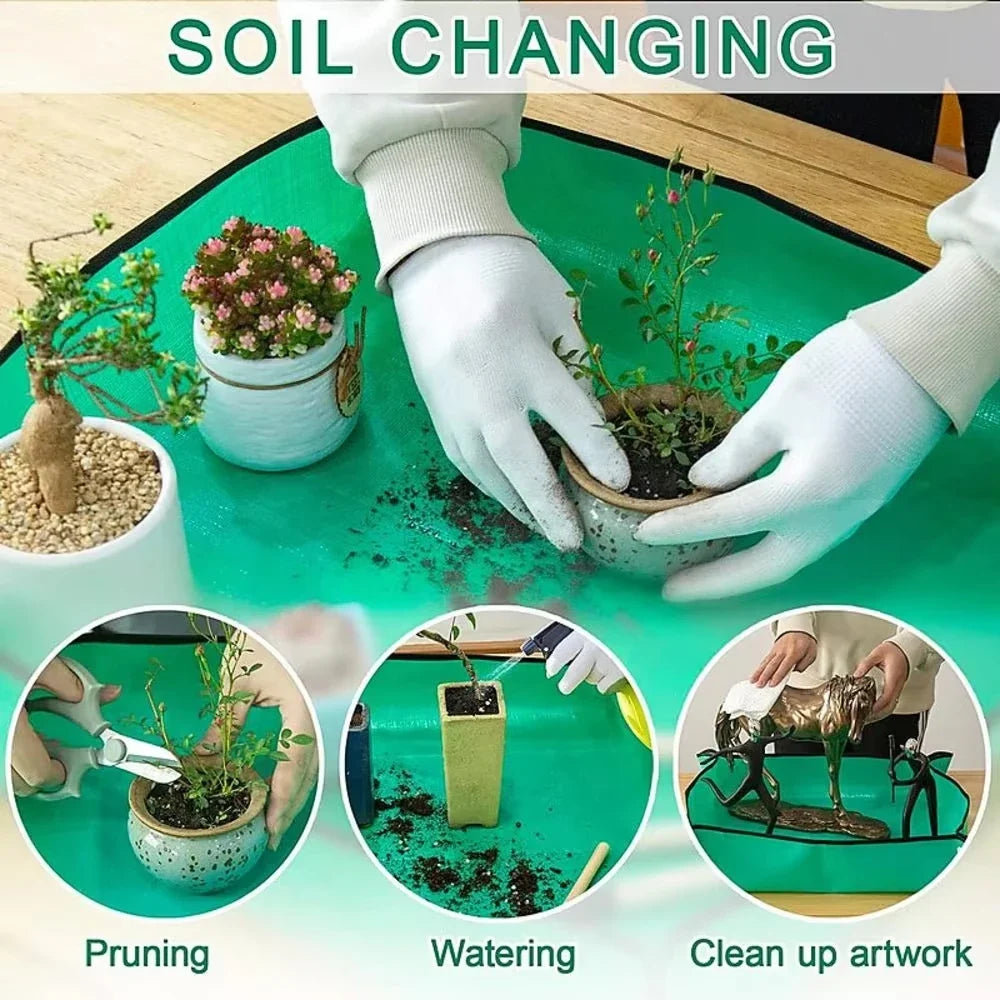 Waterproof Plant Repotting Mat with Snap Corners and Foldable Design for Indoor Potting Crafts and Easy Cleanup
