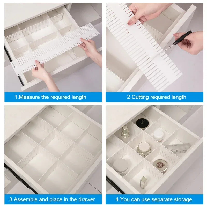 Adjustable Drawer Divider Set with Expandable Partition Design for Clothes and Cosmetic Storage