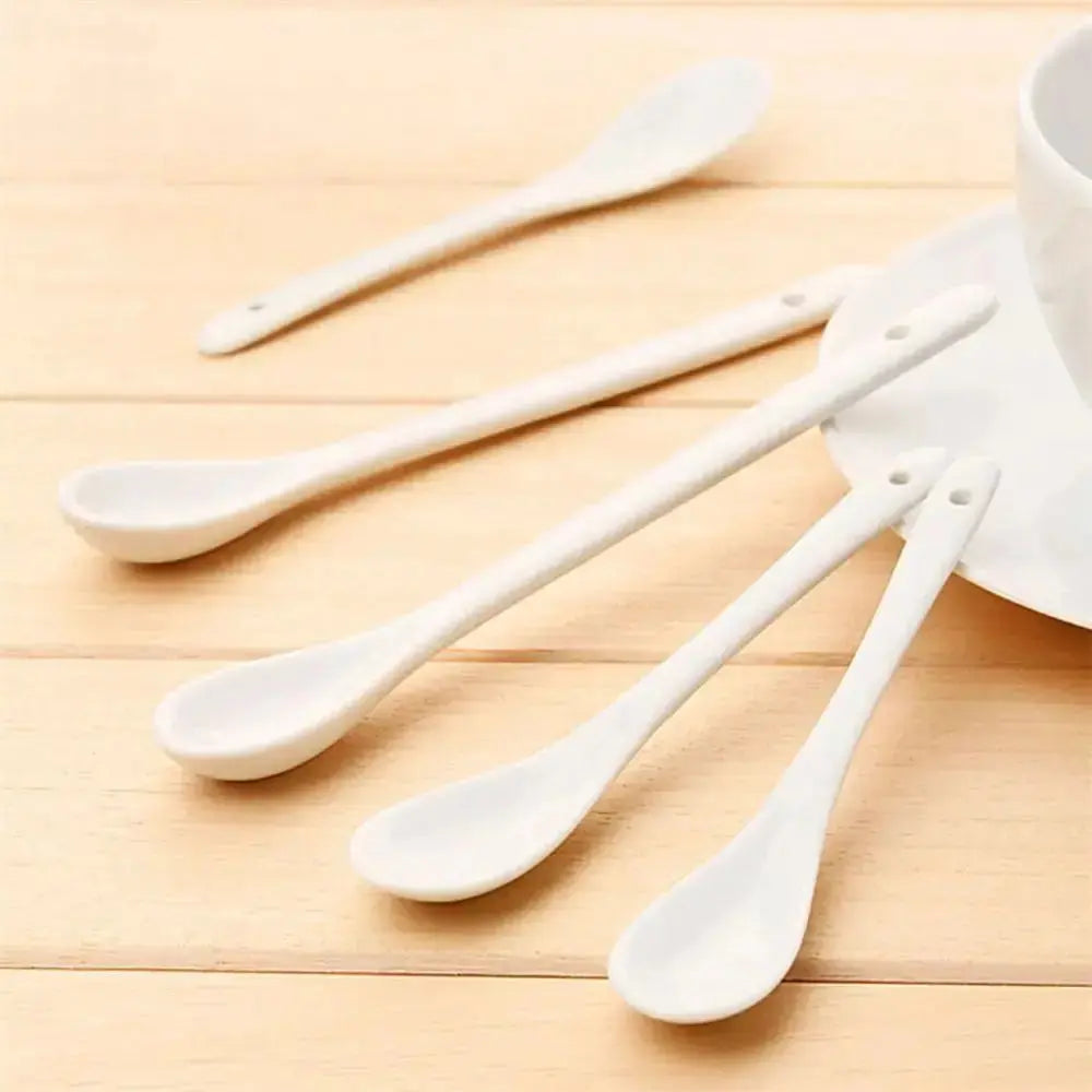 Ceramic Long Handle Spoon White Tea Coffee Stirring Spoon