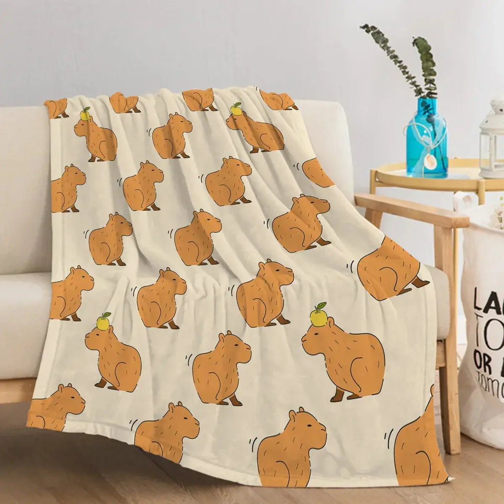 Capybara Print Plush Flannel Blanket with Soft Lightweight Feel for Home Comfort