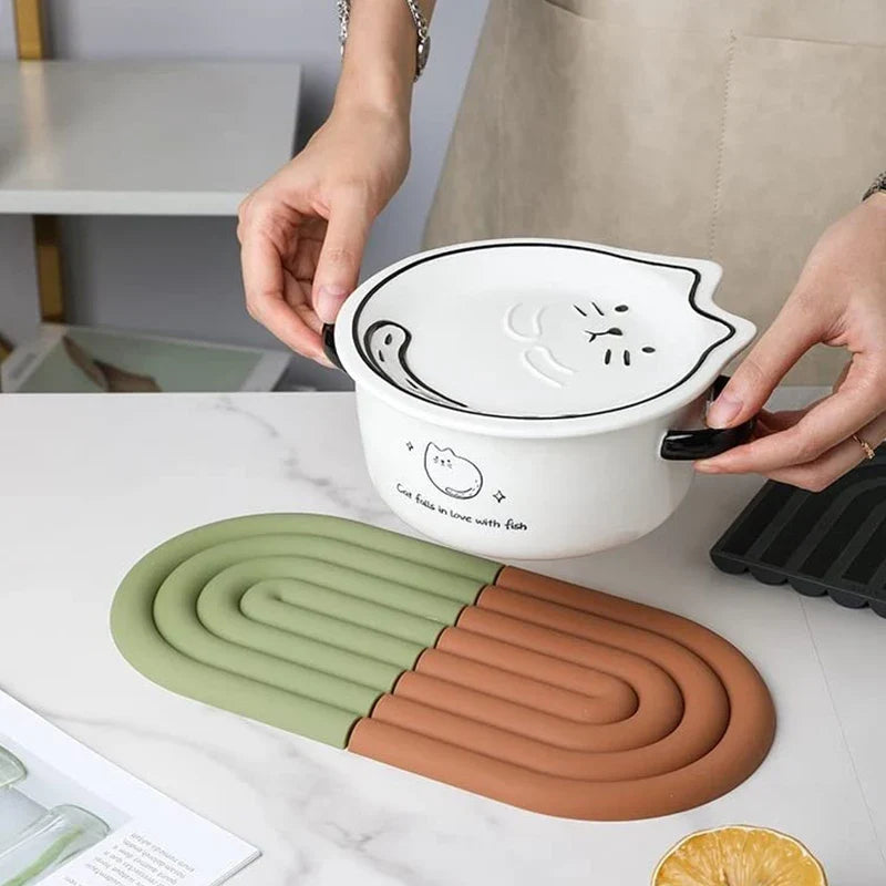 Rainbow Silicone Trivet Mat Set with Heat Resistant Non Slip Design for Pots Cups and Kitchen Tables