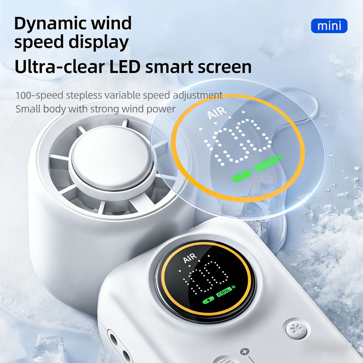 Portable 100-Speed Mini Cooling Fan with LED Display and 4000mAh USB Rechargeable Design for Travel