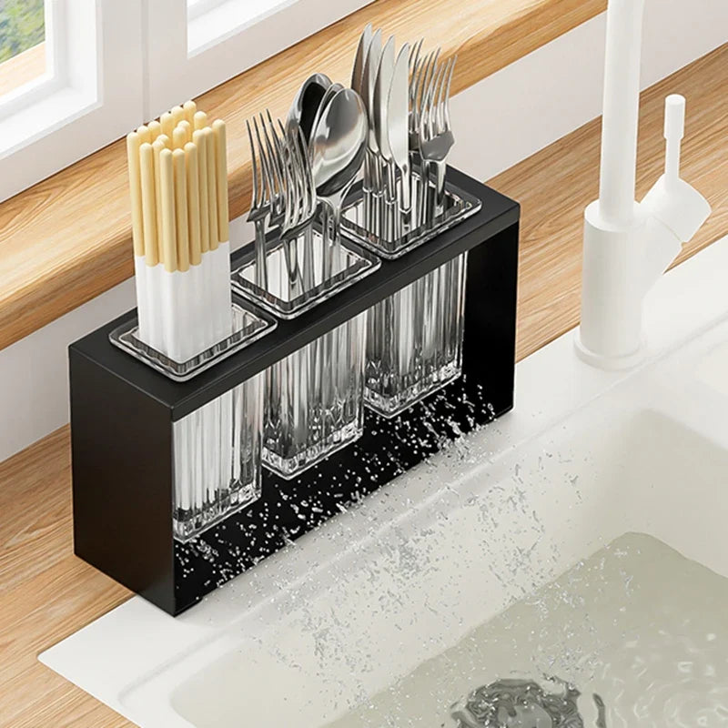 Countertop Utensil Drainer with Multi-Slot Chopstick Cage Design for Kitchen Sink Storage