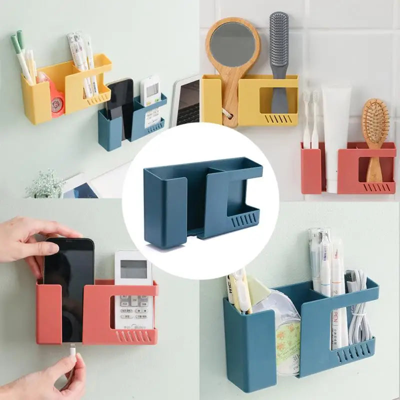 Wall-Mounted Shelf with Adhesive Backing and Charging Port for Bedside Bathroom Kitchen and Office Storage