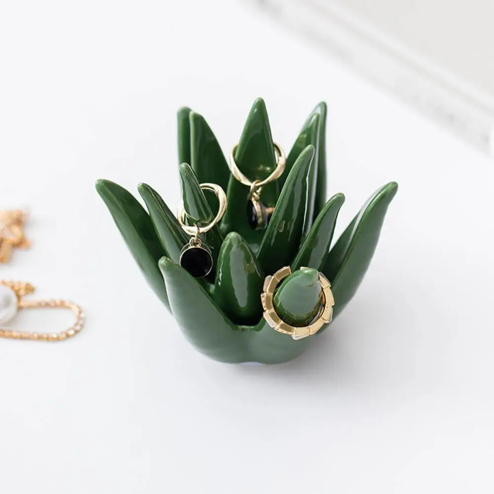 Succulent Ring Holder Dish with Ceramic Cactus Design for Jewelry Storage and Gift Giving