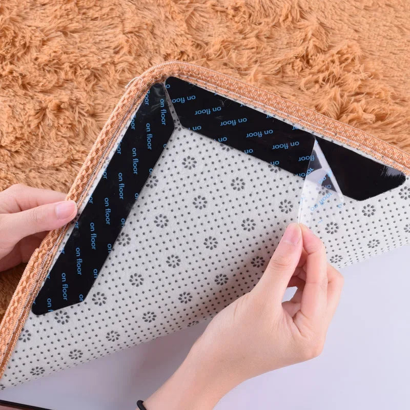 Rug Gripper Tape with Double-Sided Reusable Adhesive Pads for Securing Area Rugs on Smooth Indoor Floors