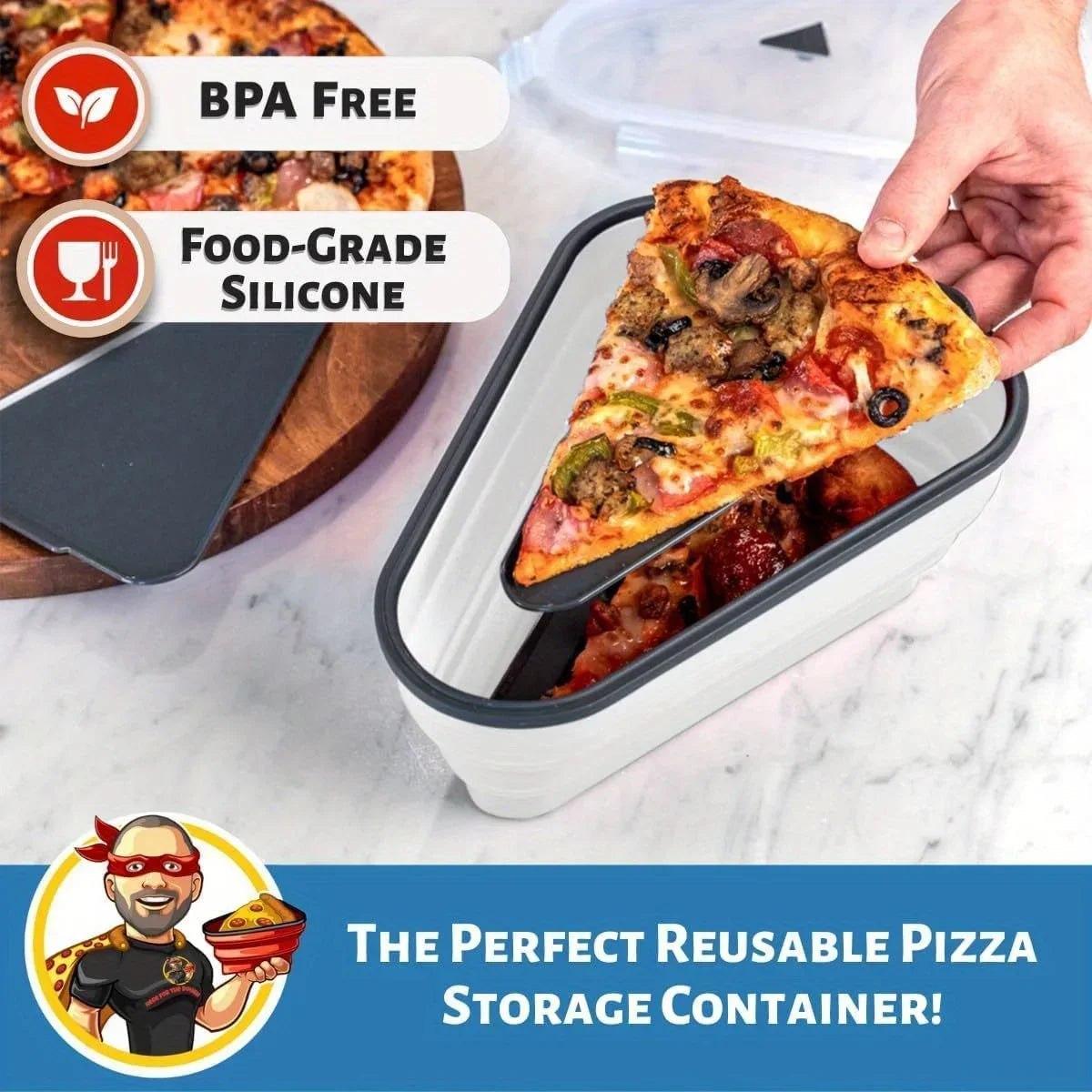 Silicone Pizza Storage Container with Collapsible Design and Microwavable Serving Trays for Leftover Storage