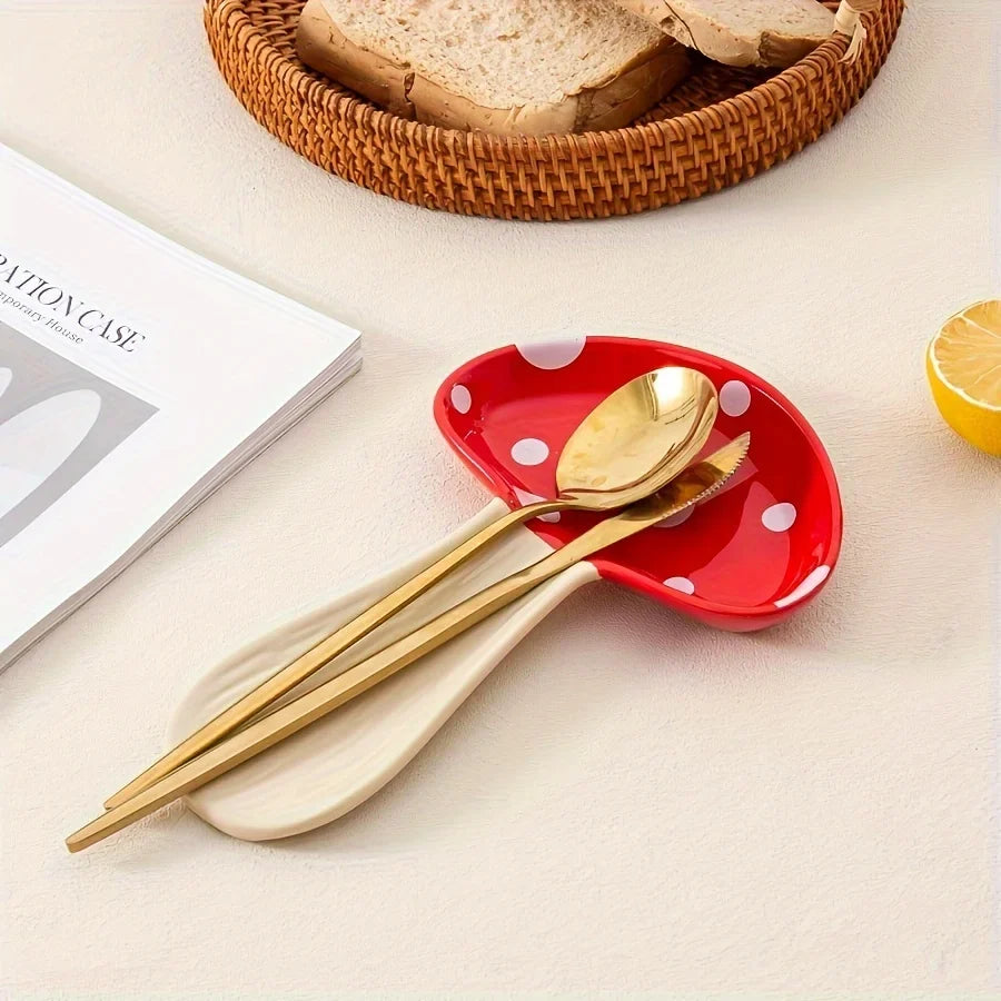 Mushroom Spoon Rest with Ceramic Heat Resistant Design for Kitchen Utensils and Countertop Use