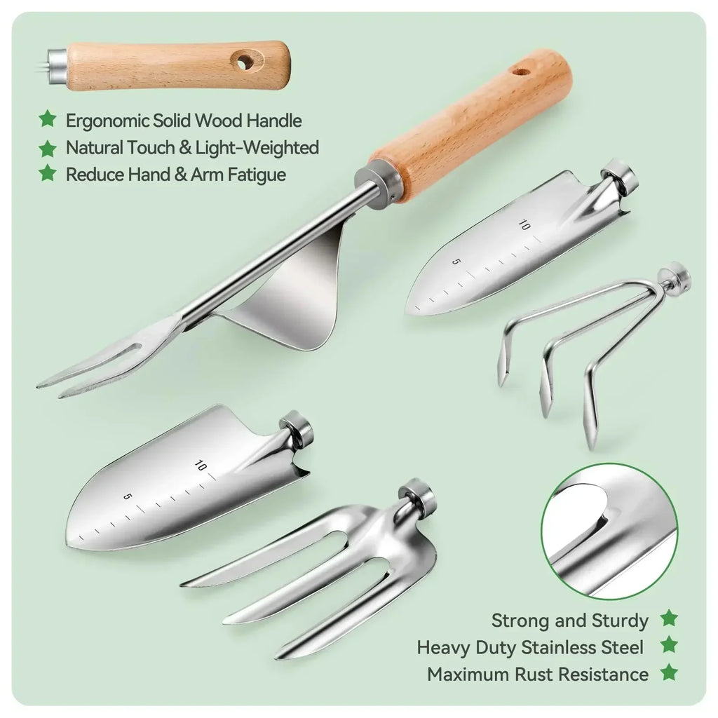 9 Piece Gardening Tool Set with Durable Hand Tools and Organizer Bag for Outdoor Garden Use (Kraft Paper Box)