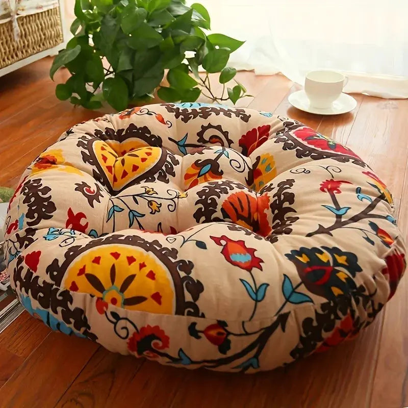 Round Floor Cushion Pillow with Thickened Padding for Meditation, Seating, and Tatami Floor Use