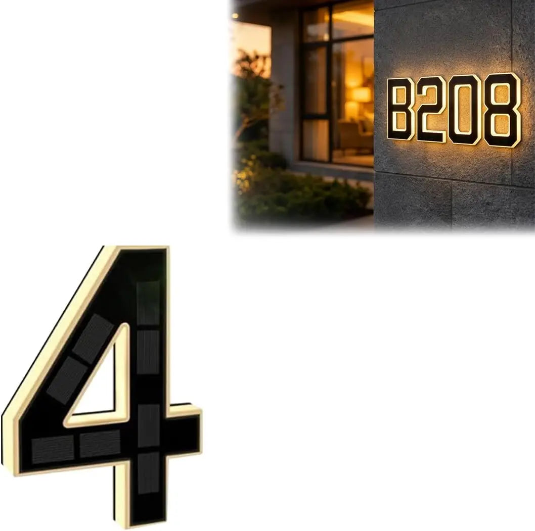 Solar LED Address Plaque with Waterproof Illuminated House Number Design for Outdoor Wall Mounting