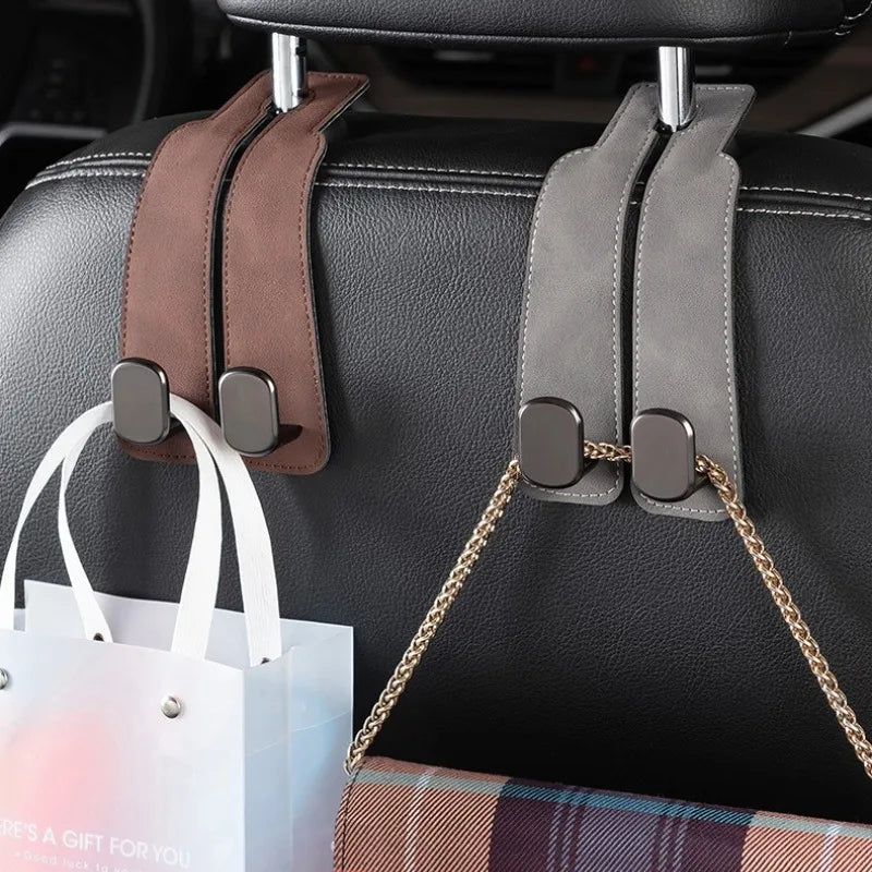 2 Pcs Car Headrest Hook with Soft Leather Finish and Dual Hanging Design for Vehicle Storage