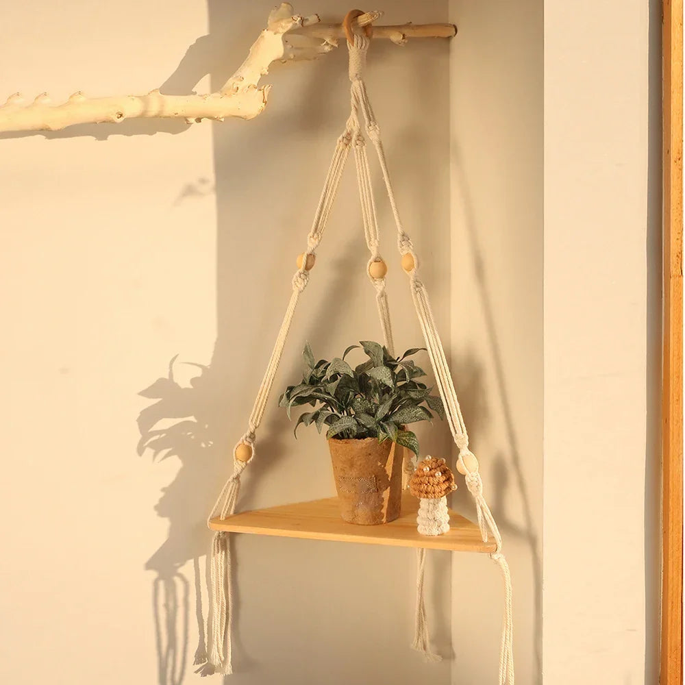 Wood Triangle Floating Wall Shelf for Corner Decor