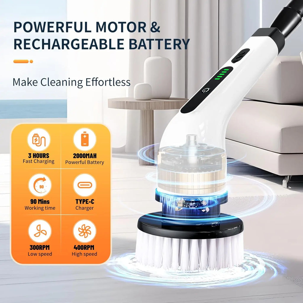 Electric Rotating Floor Scrubber Rechargeable Cleaning Brush with 9 Heads Dual Speed for Bathroom Kitchen and Floor Use