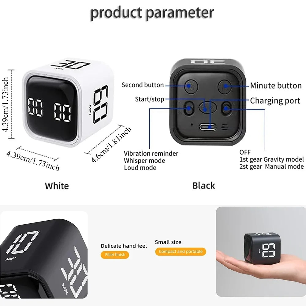 Flip Digital Cube Timer with Countdown for Productivity, Study, Kitchen, or Desk Use