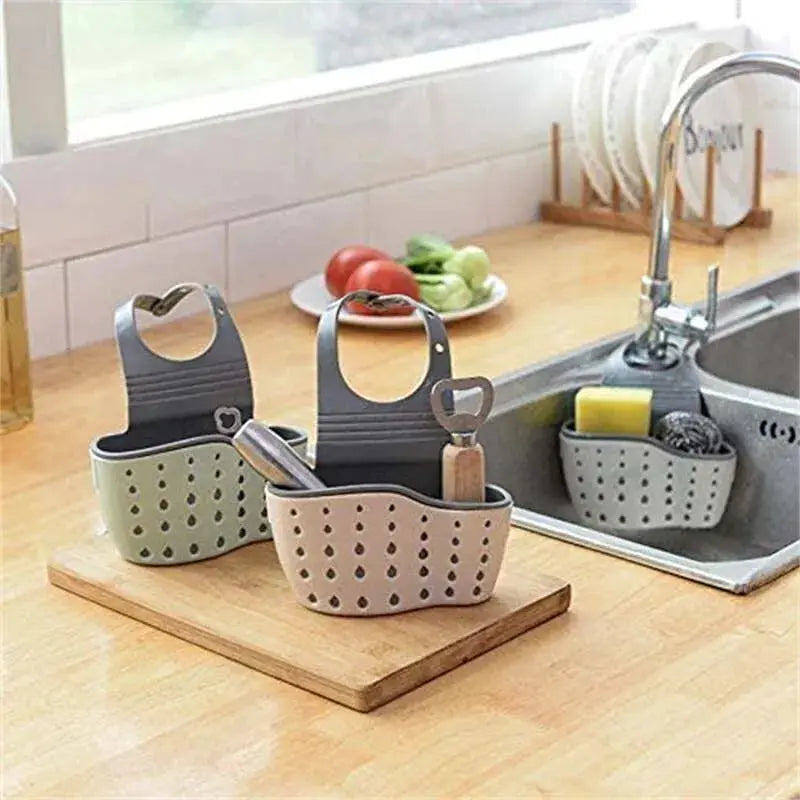 Adjustable Hanging Sink Draining Basket Rubber Sponge Holder for Kitchen and Bathroom