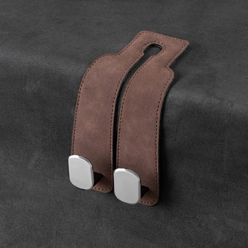 2 Pcs Car Headrest Hook with Soft Leather Finish and Dual Hanging Design for Vehicle Storage
