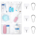 Hanging Mesh Shower Organizer Bag with Multiple Storage Pockets for Bathroom Travel Dorm and Camping Use (3 Hooks Included)