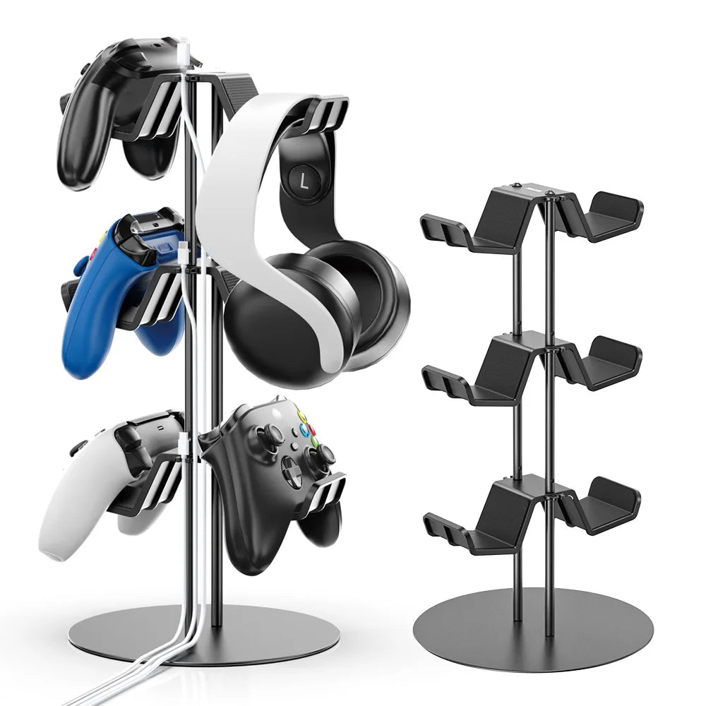 Controller Stand Organizer with Plastic Gamepad and Headphone Display Rack for PlayStation and Xbox Accessories