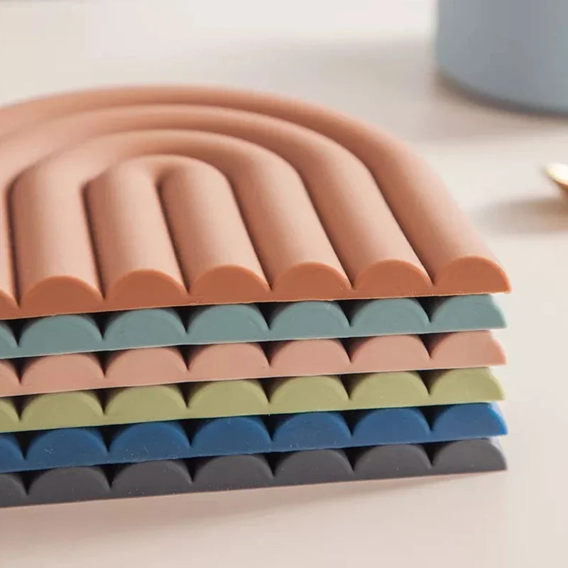 Rainbow Silicone Trivet Mat Set with Heat Resistant Non Slip Design for Pots Cups and Kitchen Tables