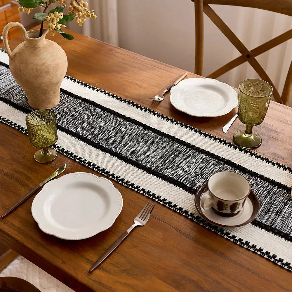 Brown Boho Macrame Table Runner with Tassels Farmhouse Dining Decor